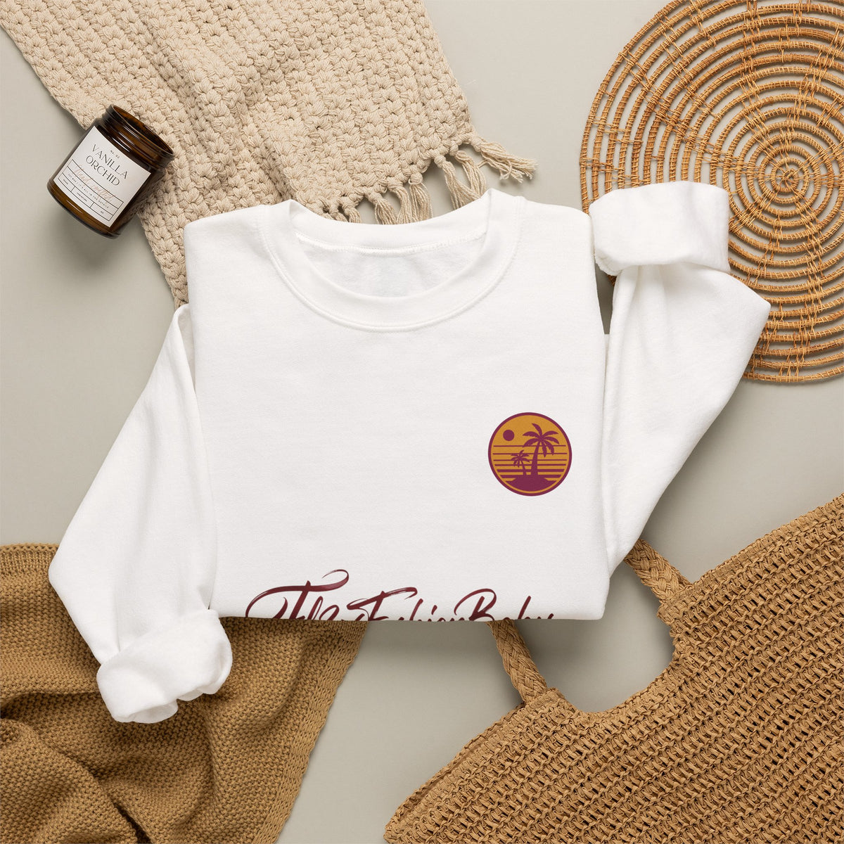 Crewneck Sweatshirt — 'FB3FashionBaby' Script with Sunset Logo