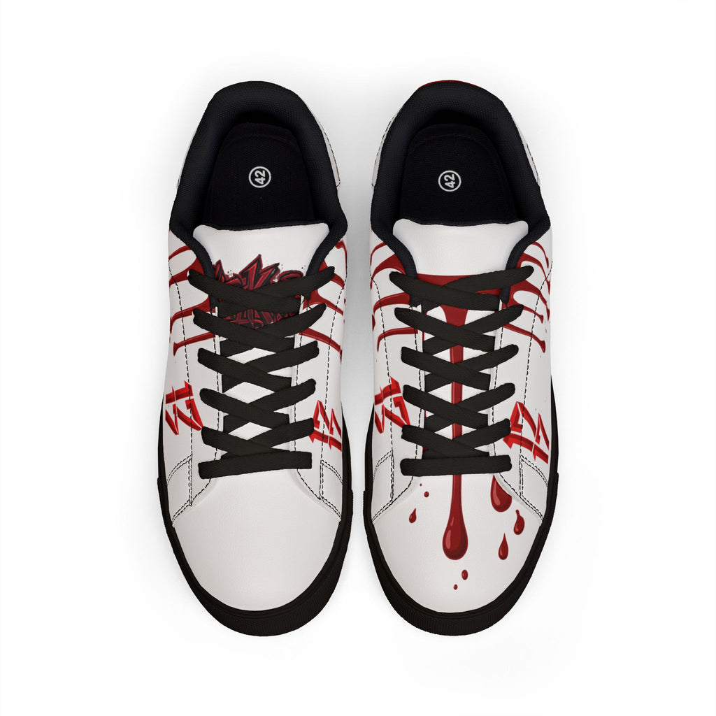 Leather Sneakers — White Low-Top with Red Drip & "17" Graphic