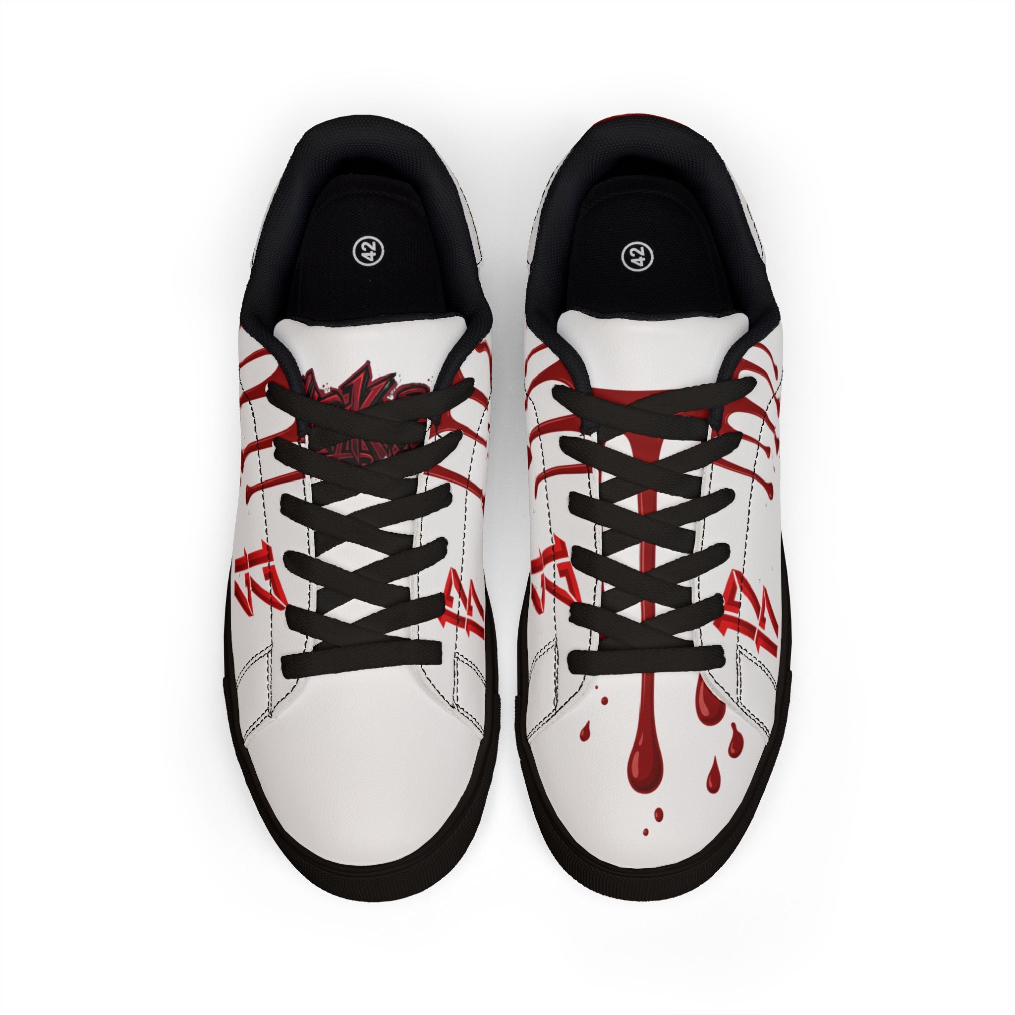 Leather Sneakers — White Low-Top with Red Drip & "17" Graphic