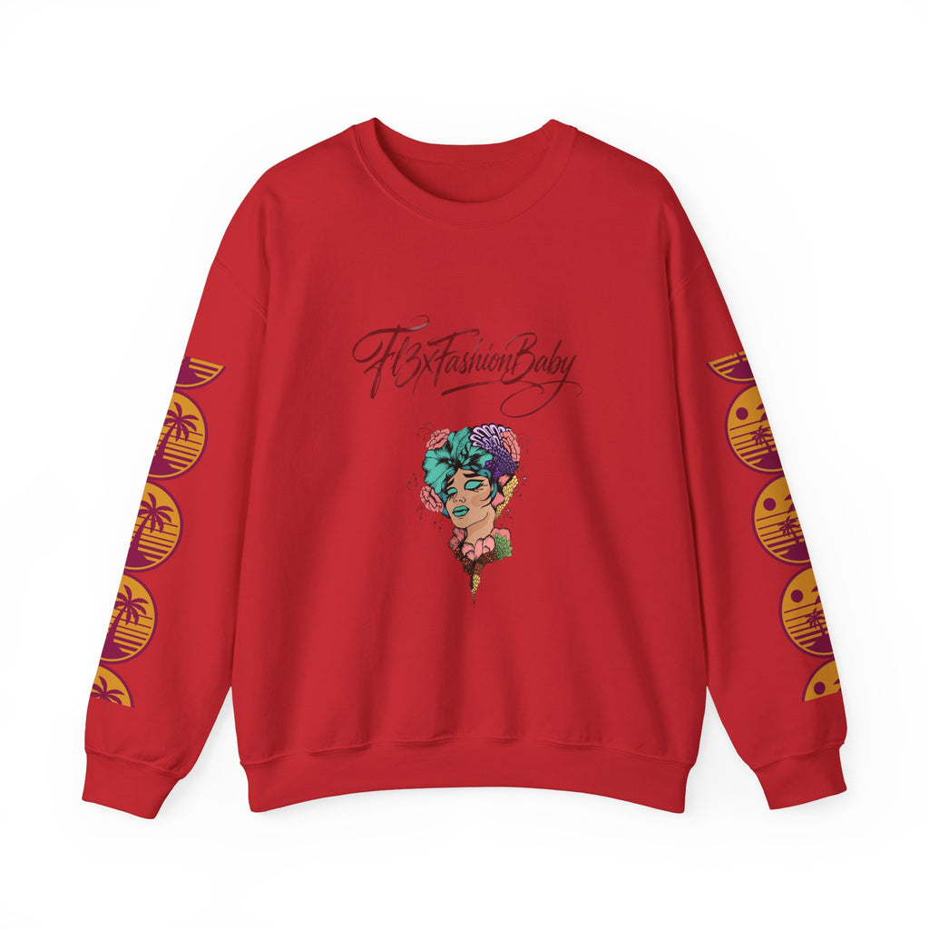 Crewneck Sweatshirt — Floral Femme Portrait “FitFashionBaby” Graphic