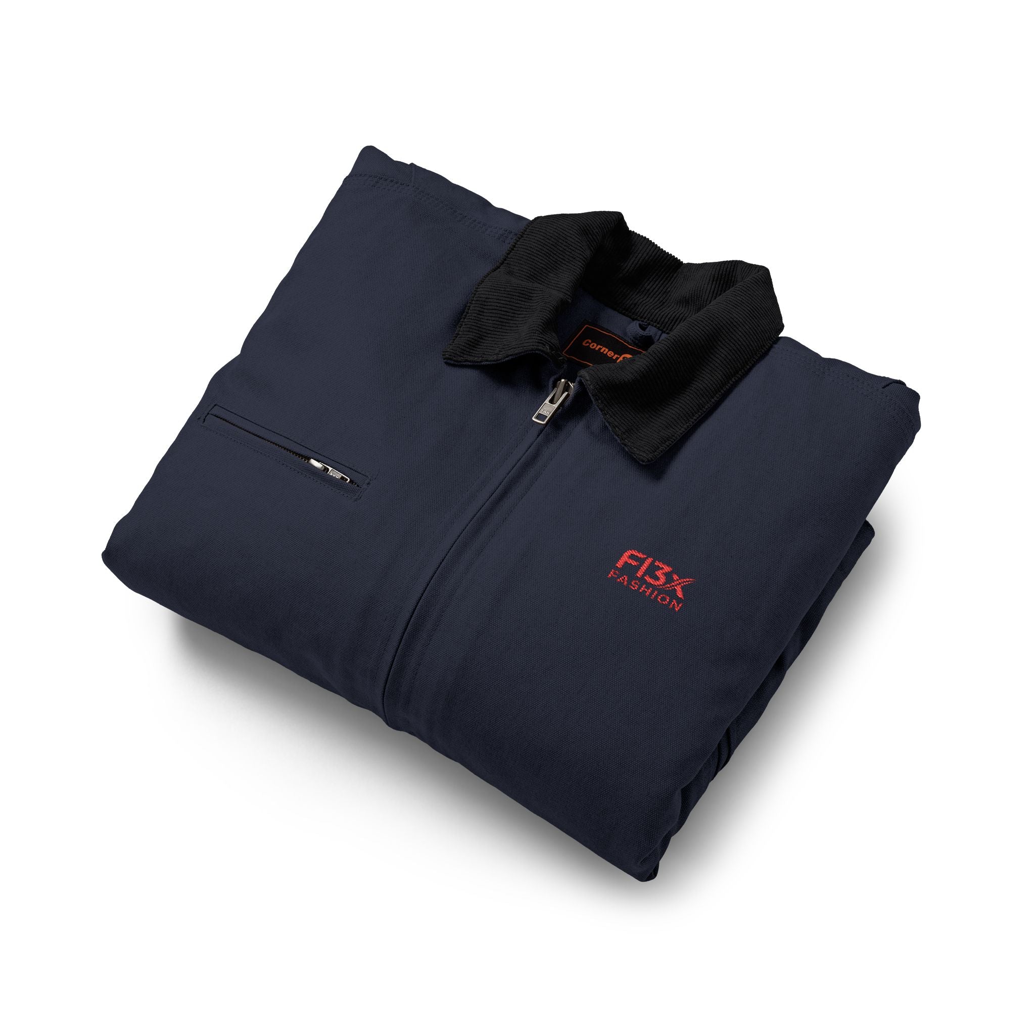 Duck Cloth Work Jacket - Black Durable Carpenter Jacket with Small Red Logo