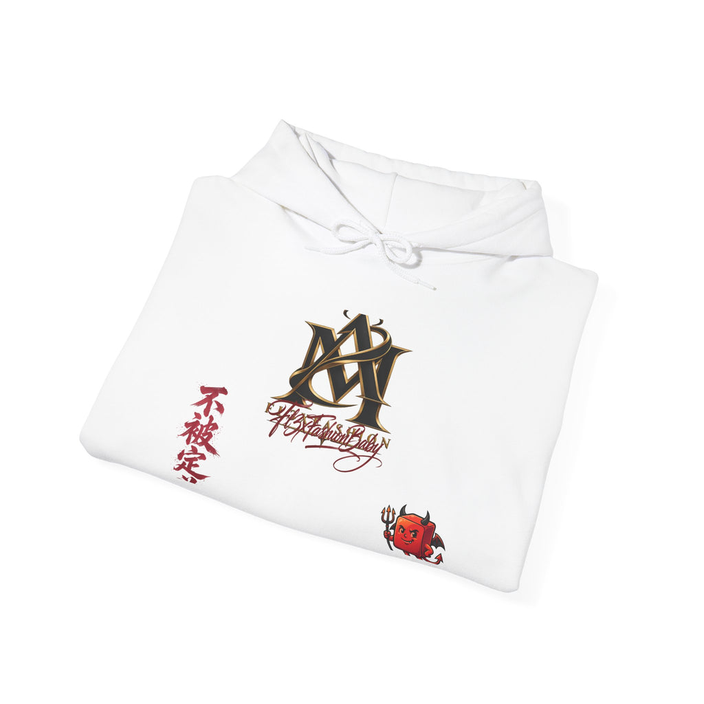 Japanese Calligraphy Logo Hoodie — Kanji "不撓不屈" Design with Red Rose Accent