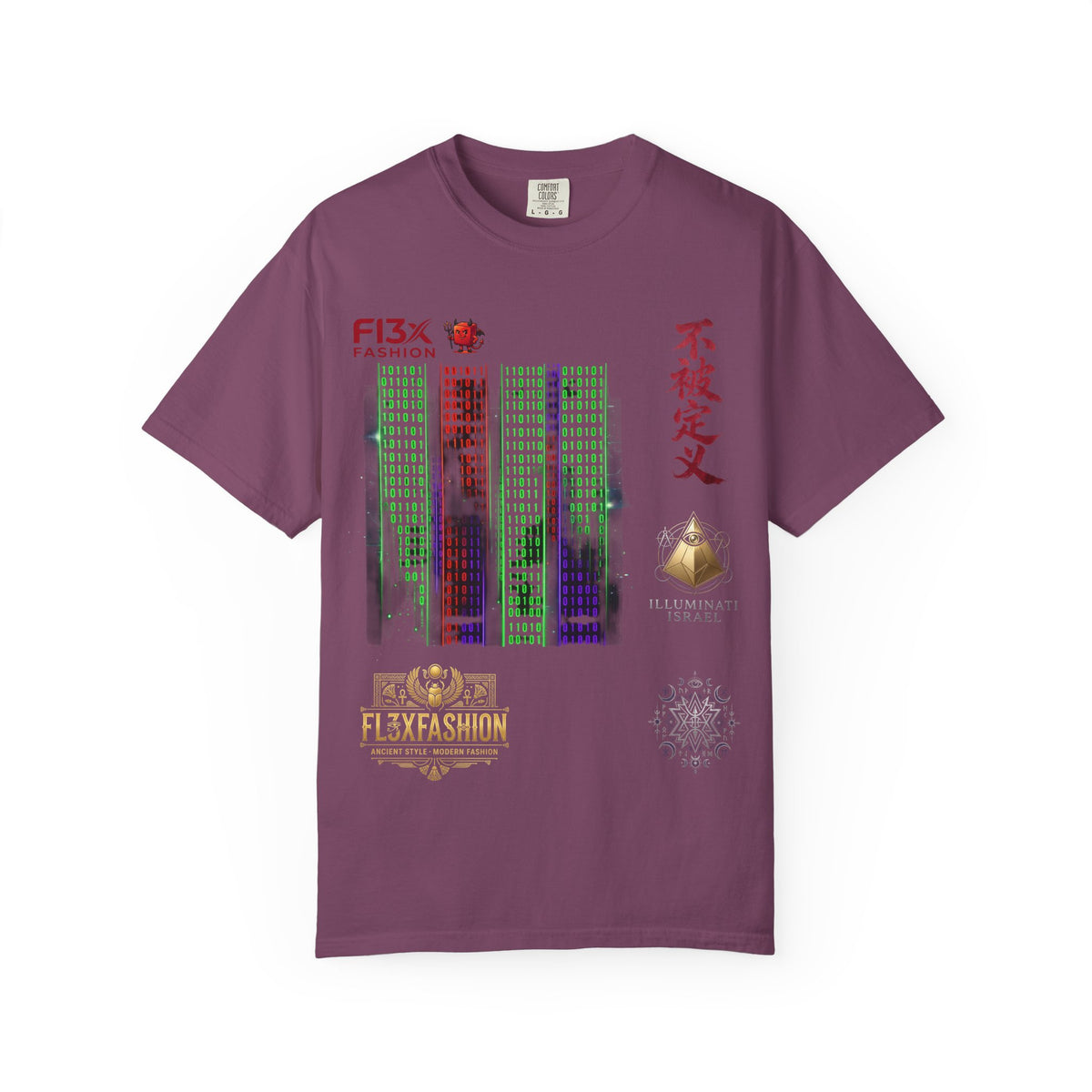 Graphic T-Shirt — Futuristic Cityscape Design with Japanese Calligraphy