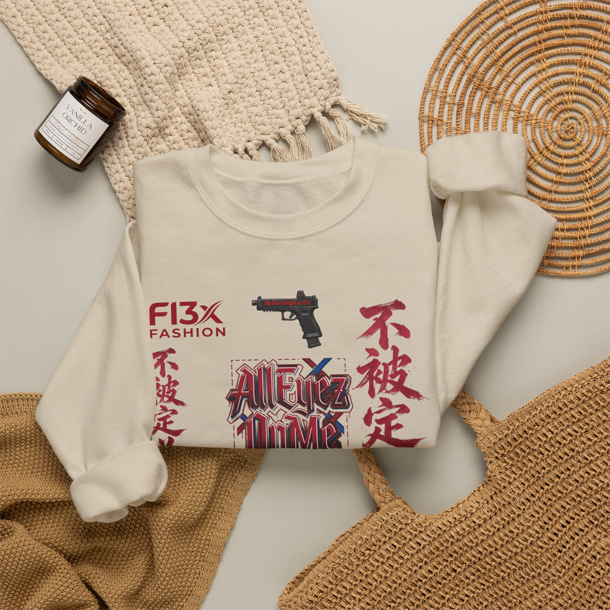 Graphic Crewneck Sweatshirt — 'We Set The Trends' Streetwear with Asian-Inspired Typography