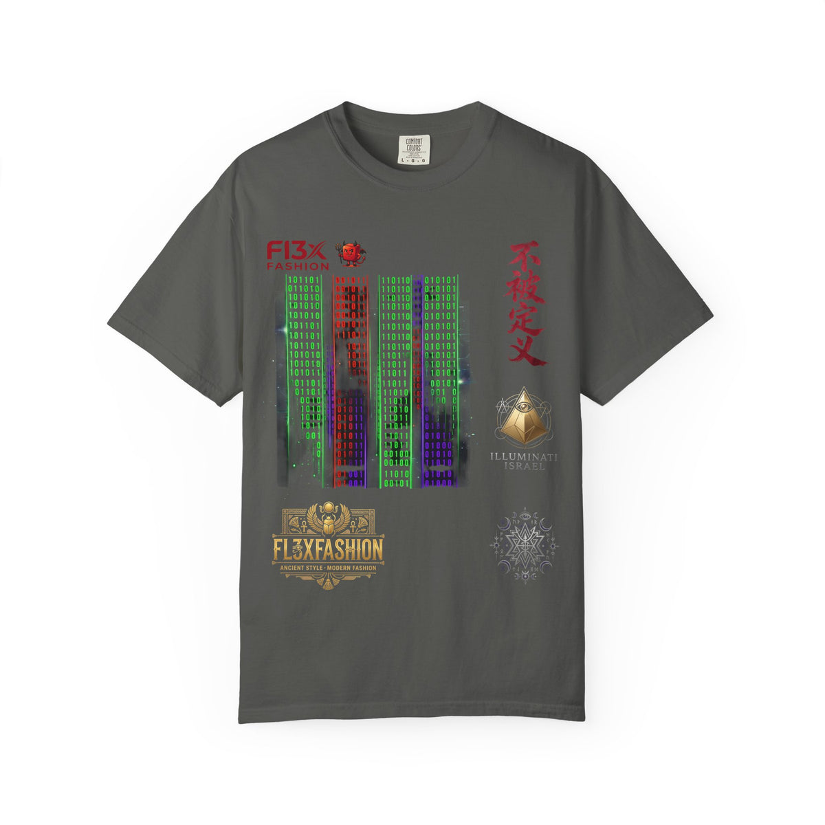Graphic T-Shirt — Futuristic Cityscape Design with Japanese Calligraphy