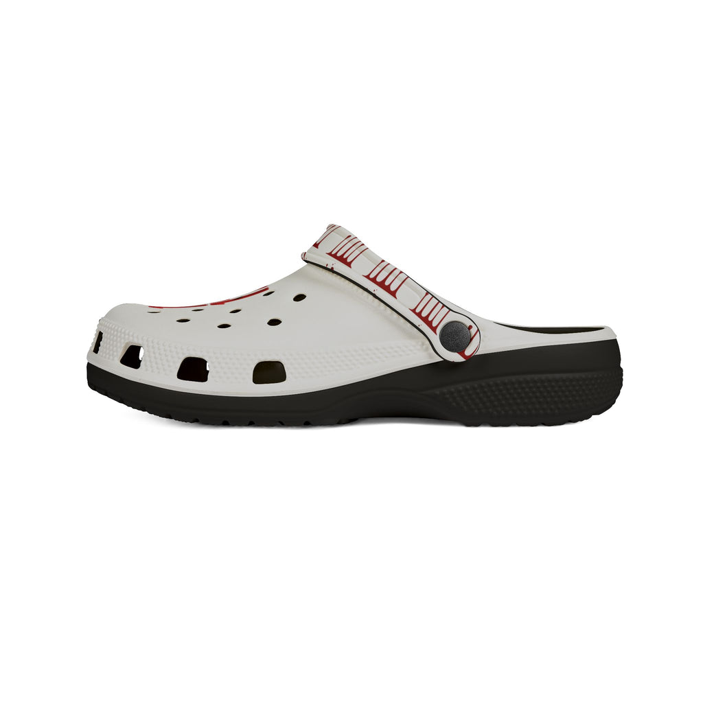 Rubber Clogs — White EVA Foam Shoes with Red '17' & Patterned Strap
