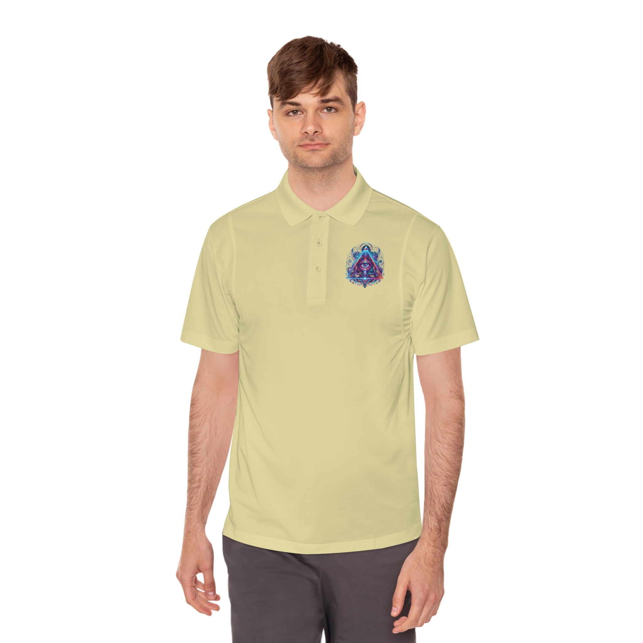 Men's Polo Shirt — Mystic All-Seeing Eye Triangle Design with 17/17 Accent