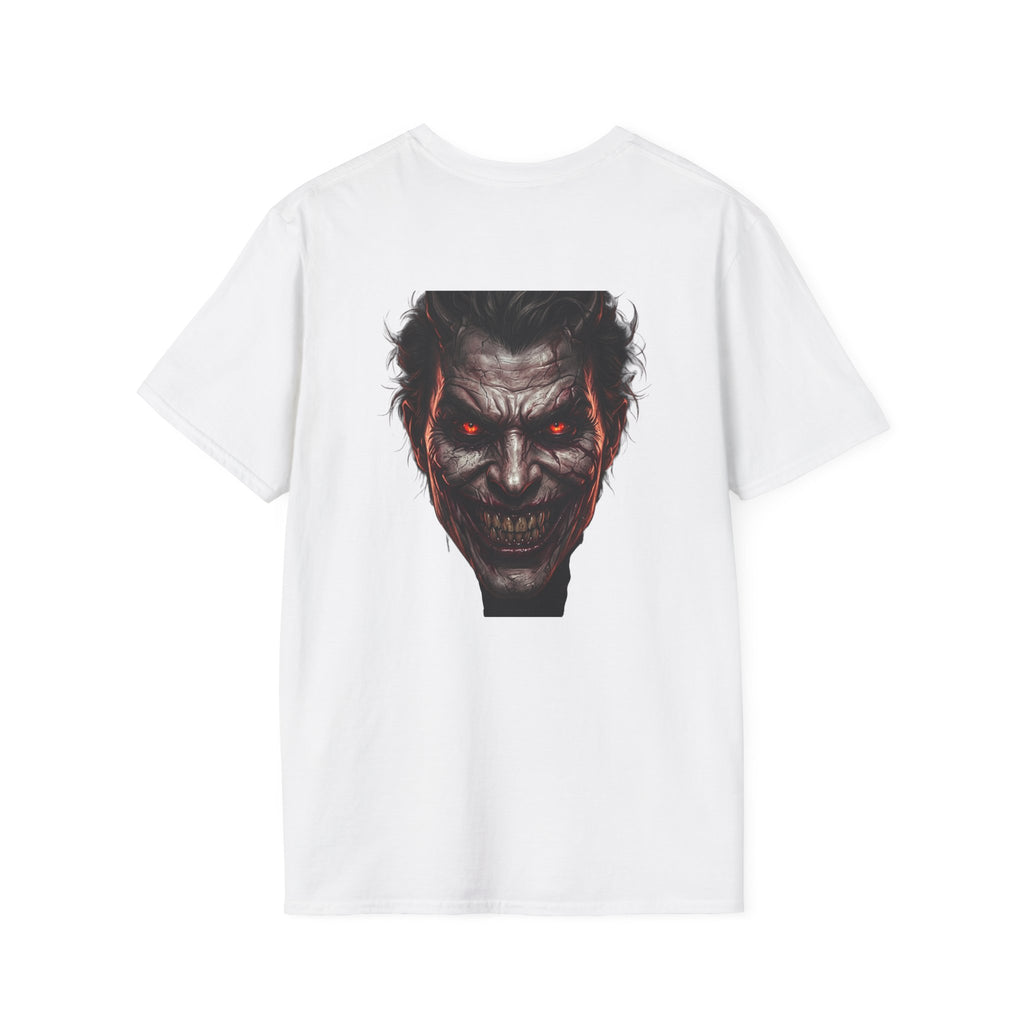 Horror Joker Face T-Shirt — Red-Eyed Villain Graphic Tee