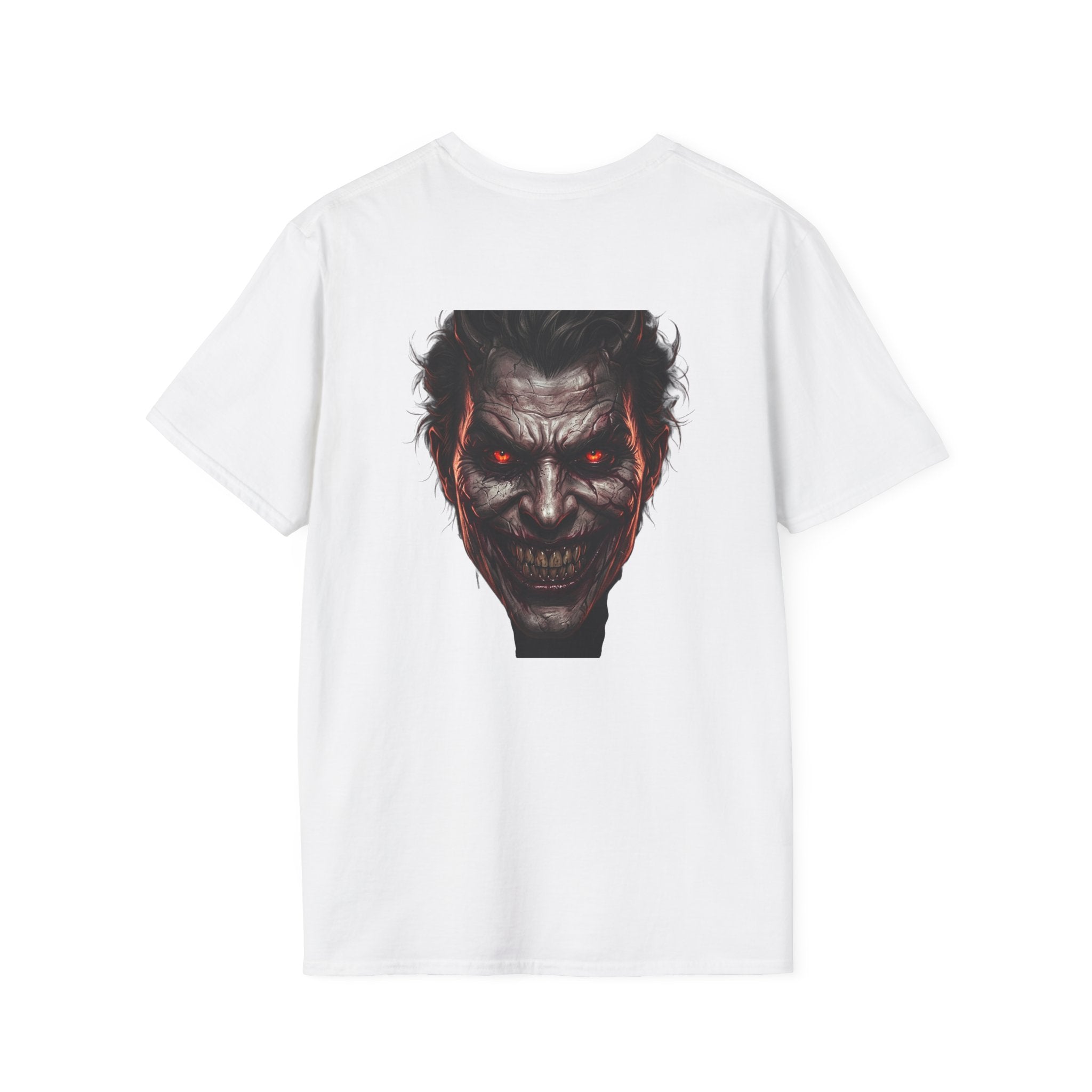 Horror Joker Face T-Shirt — Red-Eyed Villain Graphic Tee