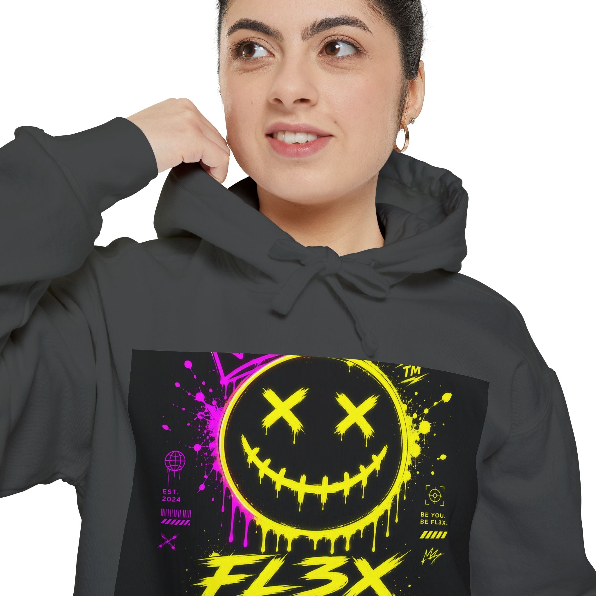Graffiti Smiley Hoodie — FL3X Neon Streetwear Pullover
