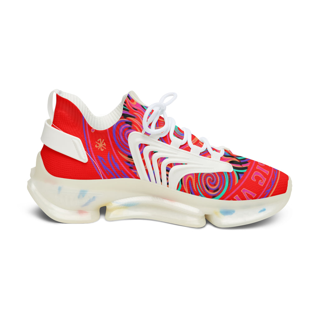 Women’s Mesh Sneakers — Retro Psychedelic Red ‘Psychedelic’ Athletic Shoes