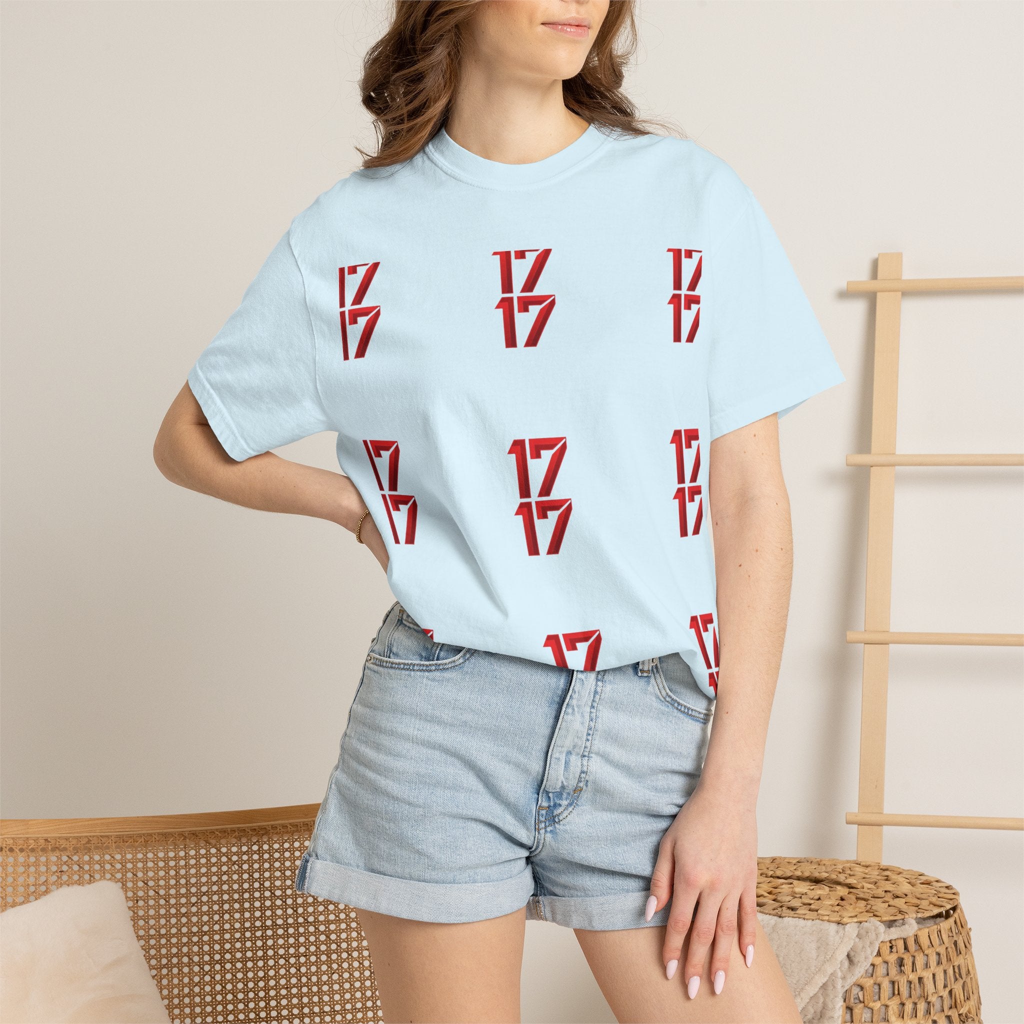 17 Pattern Graphic T-Shirt — Repeating Red Logo Tee