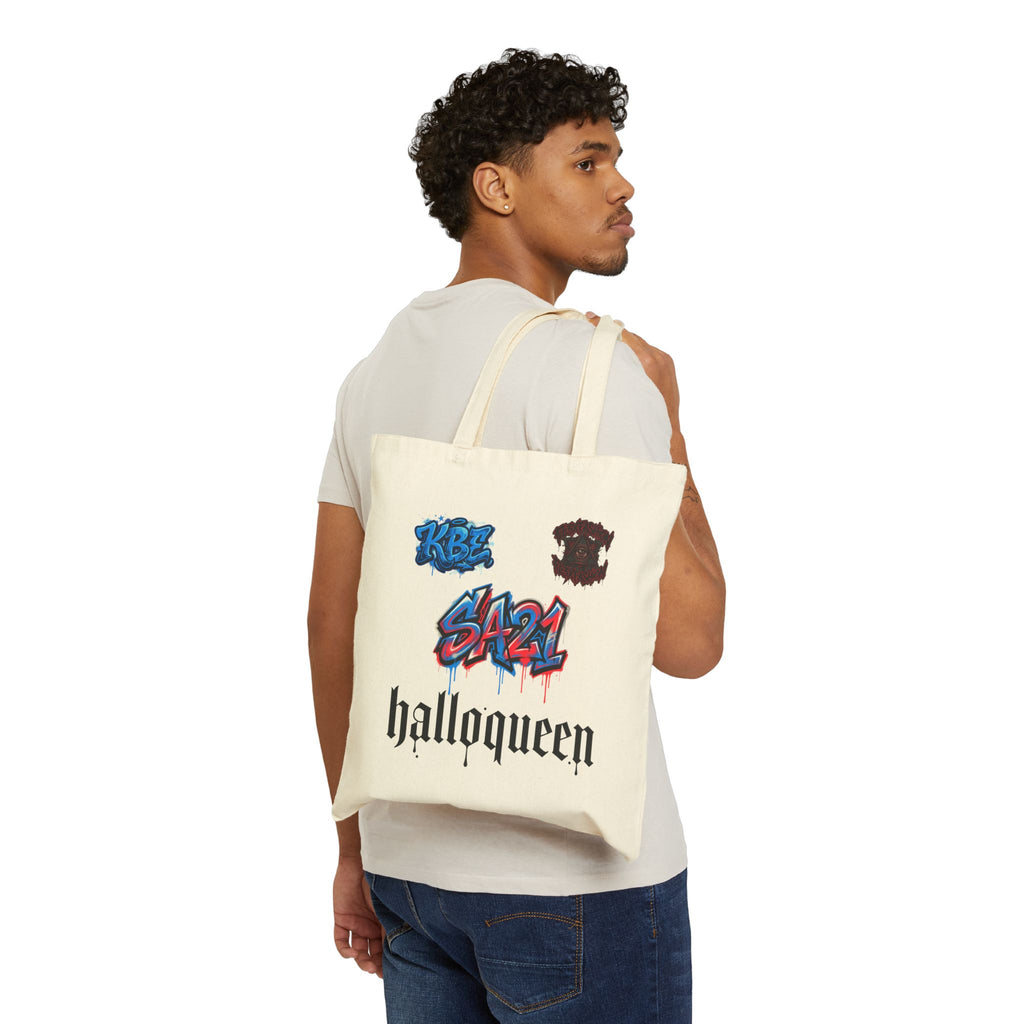Halloween 'halloqueen' Canvas Tote Bag — Gothic Graphic Trick-or-Treat Reusable Shopper