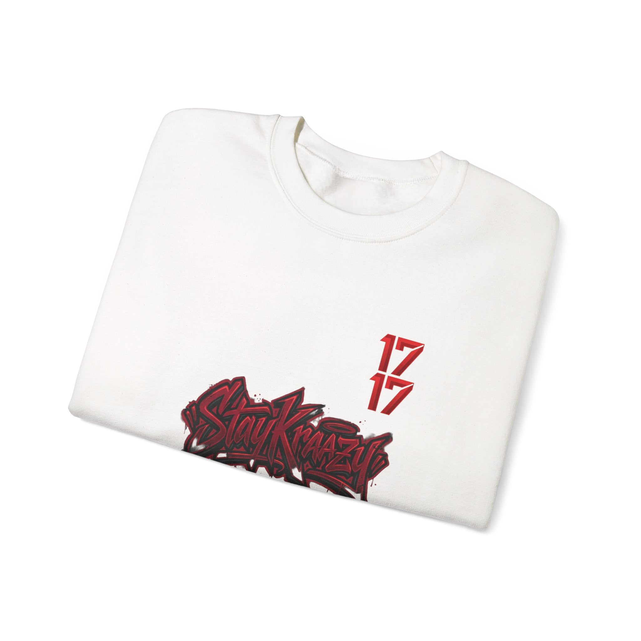 Streetwear Crewneck Sweatshirt — Graffiti 'Stay Krazy' Design with 17/17 Sleeve Accents