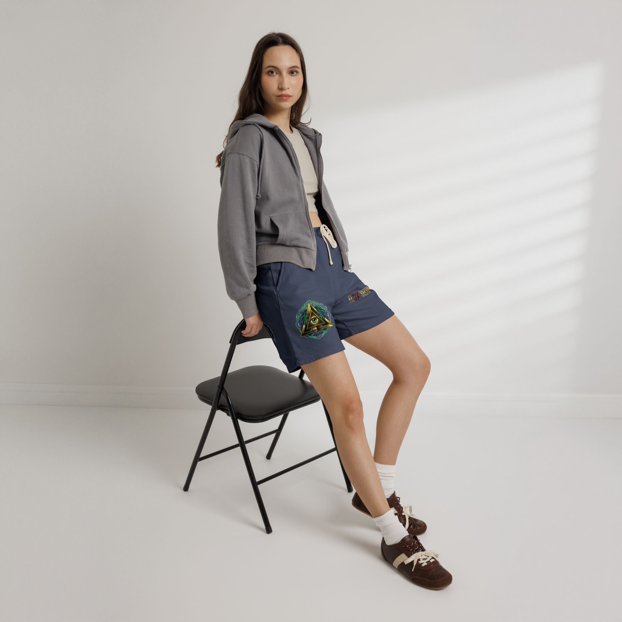 Conscious Symbol Fleece Sweat Shorts — Illuminati Triangle & Anarchy Graphic