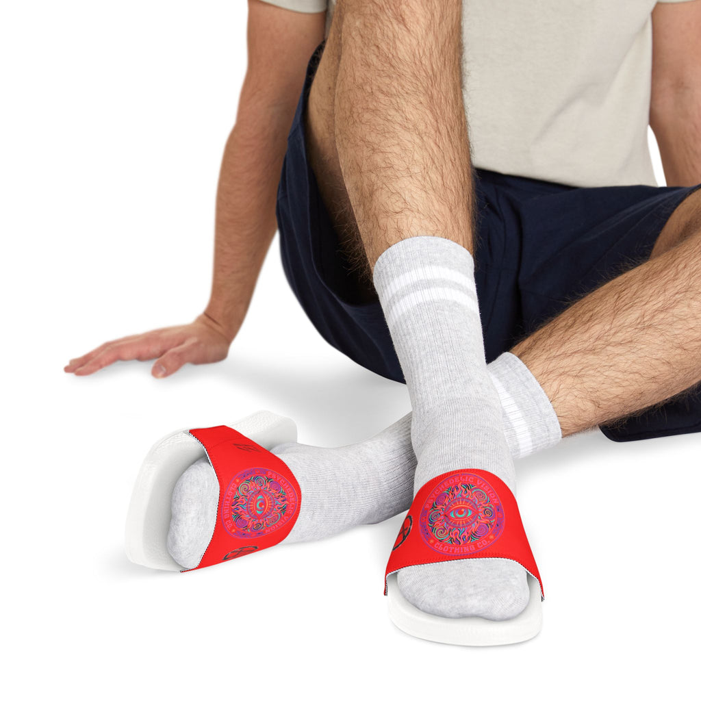 Men's Red Slide Sandals with Mystical Mandala Design