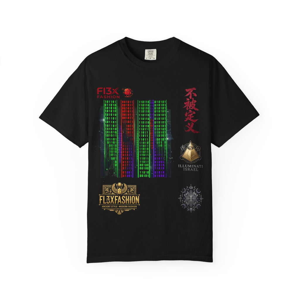 Graphic T-Shirt — Futuristic Cityscape Design with Japanese Calligraphy