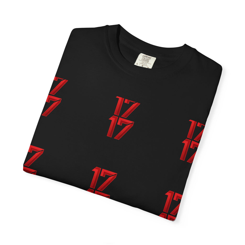 17 Pattern Graphic T-Shirt — Repeating Red Logo Tee