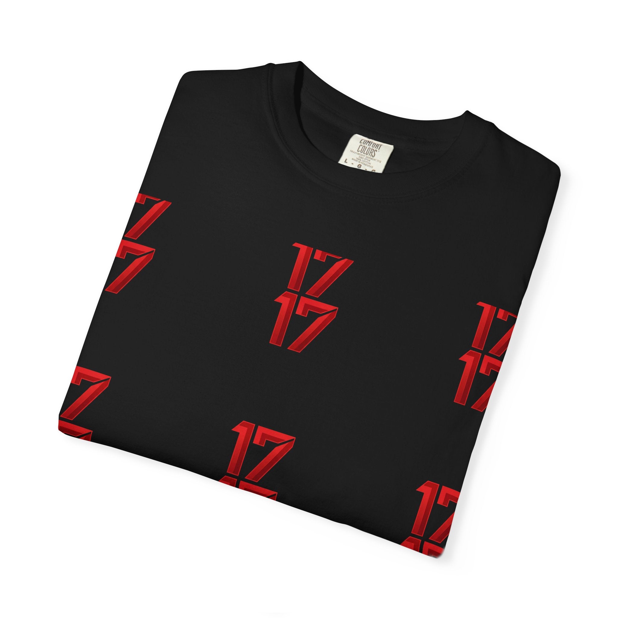 17 Pattern Graphic T-Shirt — Repeating Red Logo Tee