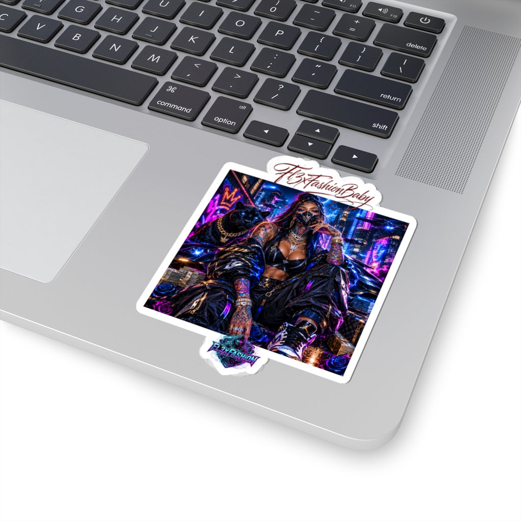 Cyberpunk Queen Kiss-Cut Sticker — Neon Streetwear Laptop Decal