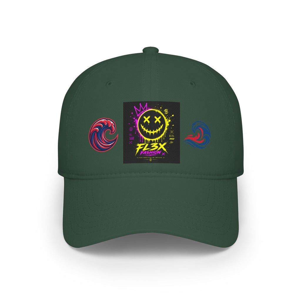 Low Profile Baseball Cap — Neon Grin Streetwear Hat with 'FL3X' Graphic