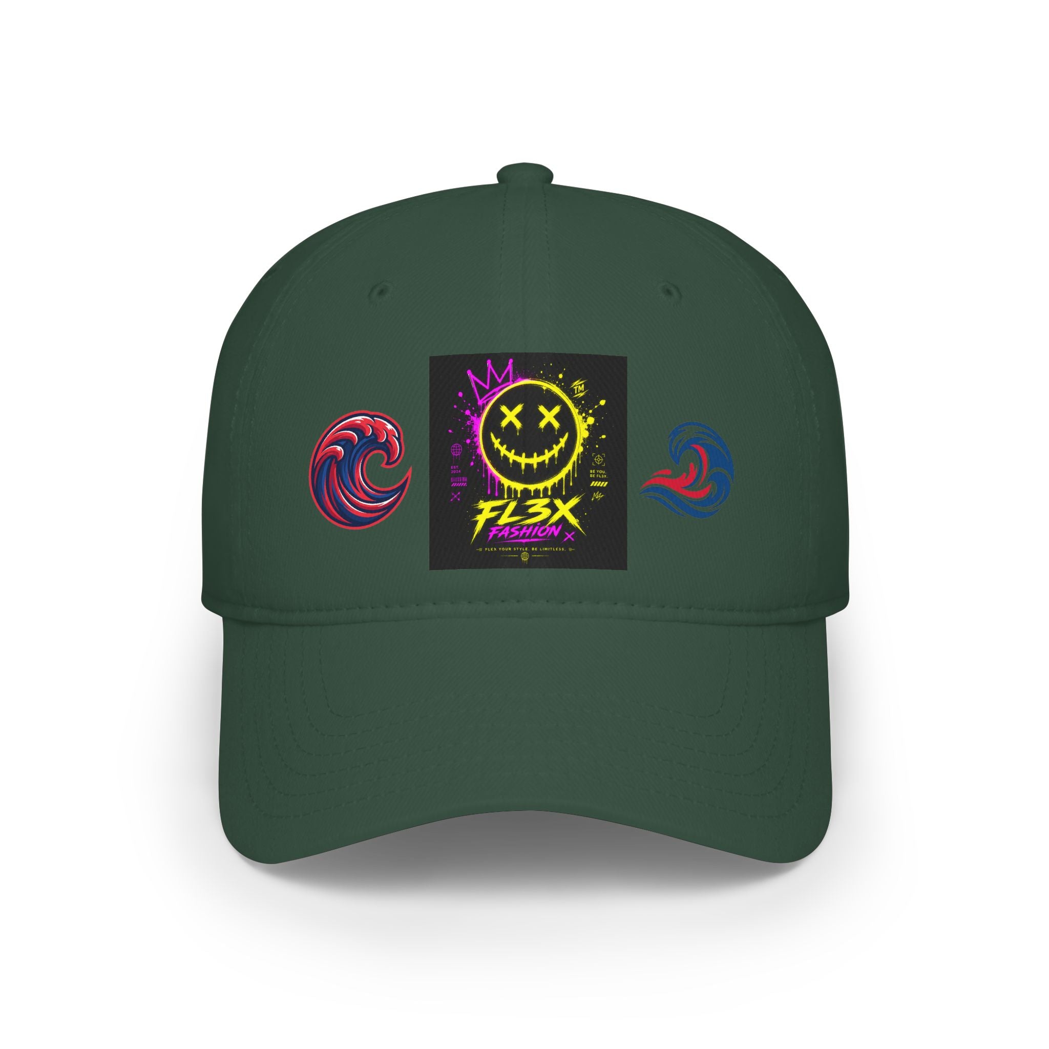 Low Profile Baseball Cap — Neon Grin Streetwear Hat with 'FL3X' Graphic