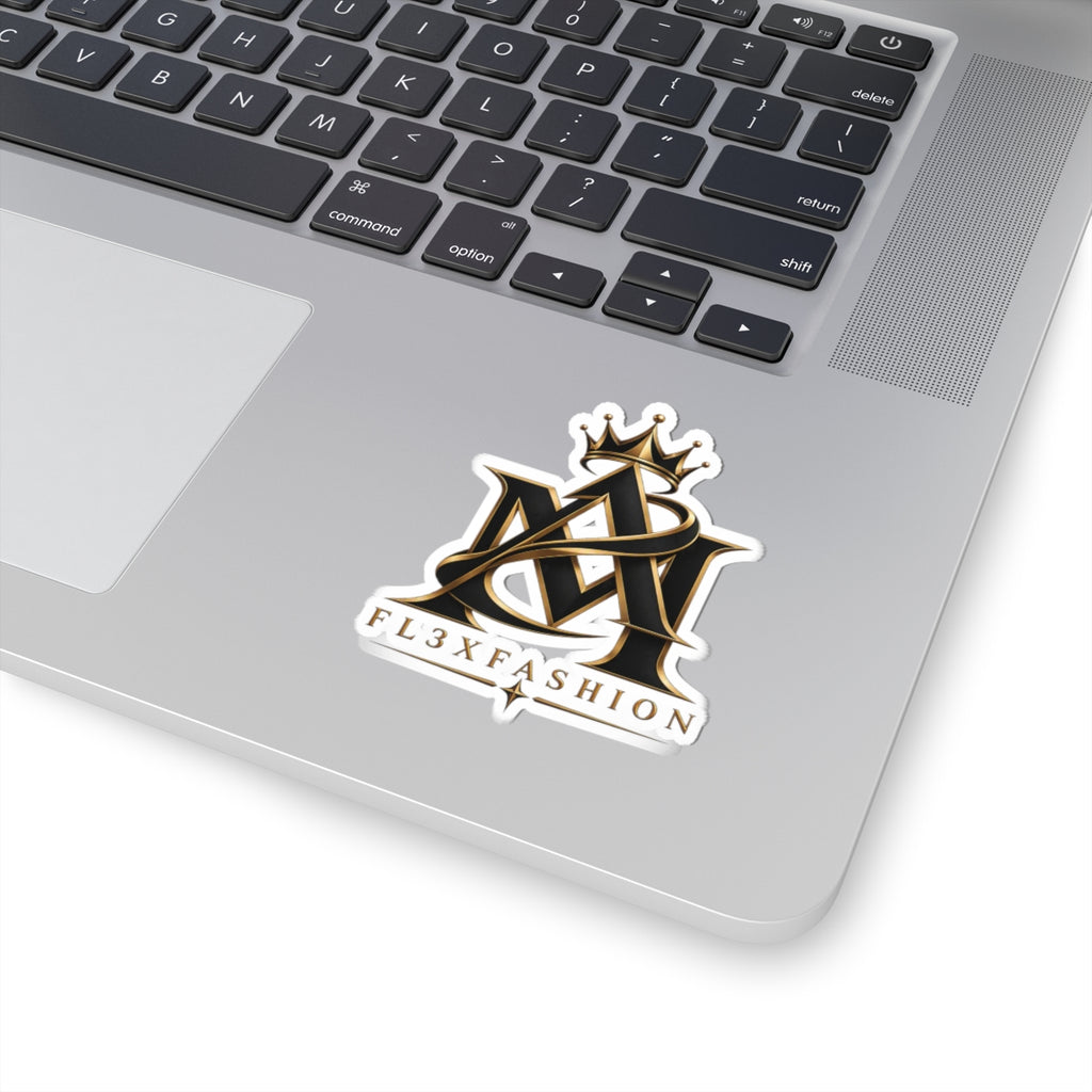 Fl3xFashion Gold Crown Logo Kiss-Cut Sticker — Luxe Monogram Laptop Decal