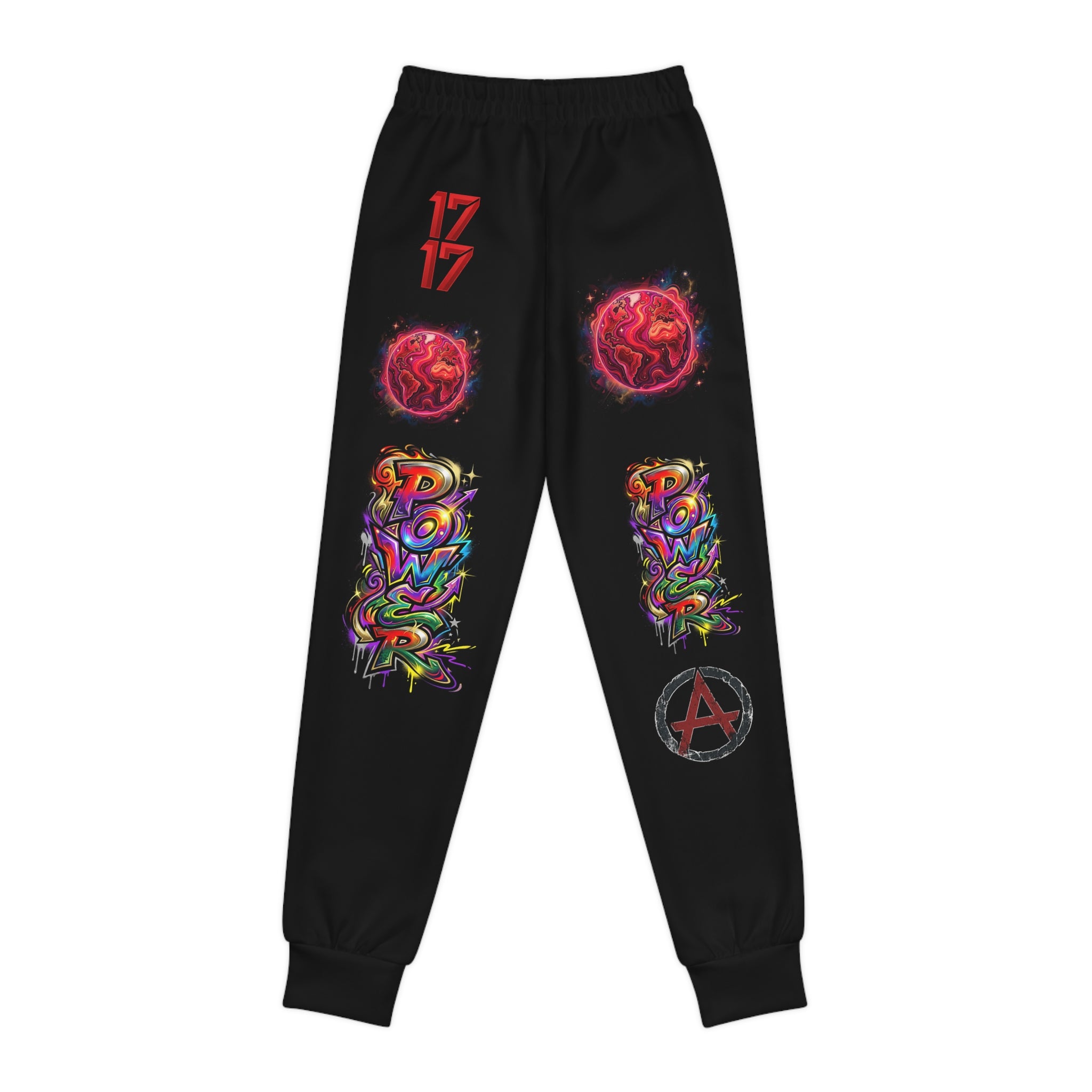 Youth Graphic Joggers — Neon Dragon, All-Over Print Streetwear with 'We Don't Negotiate With Terror' Design
