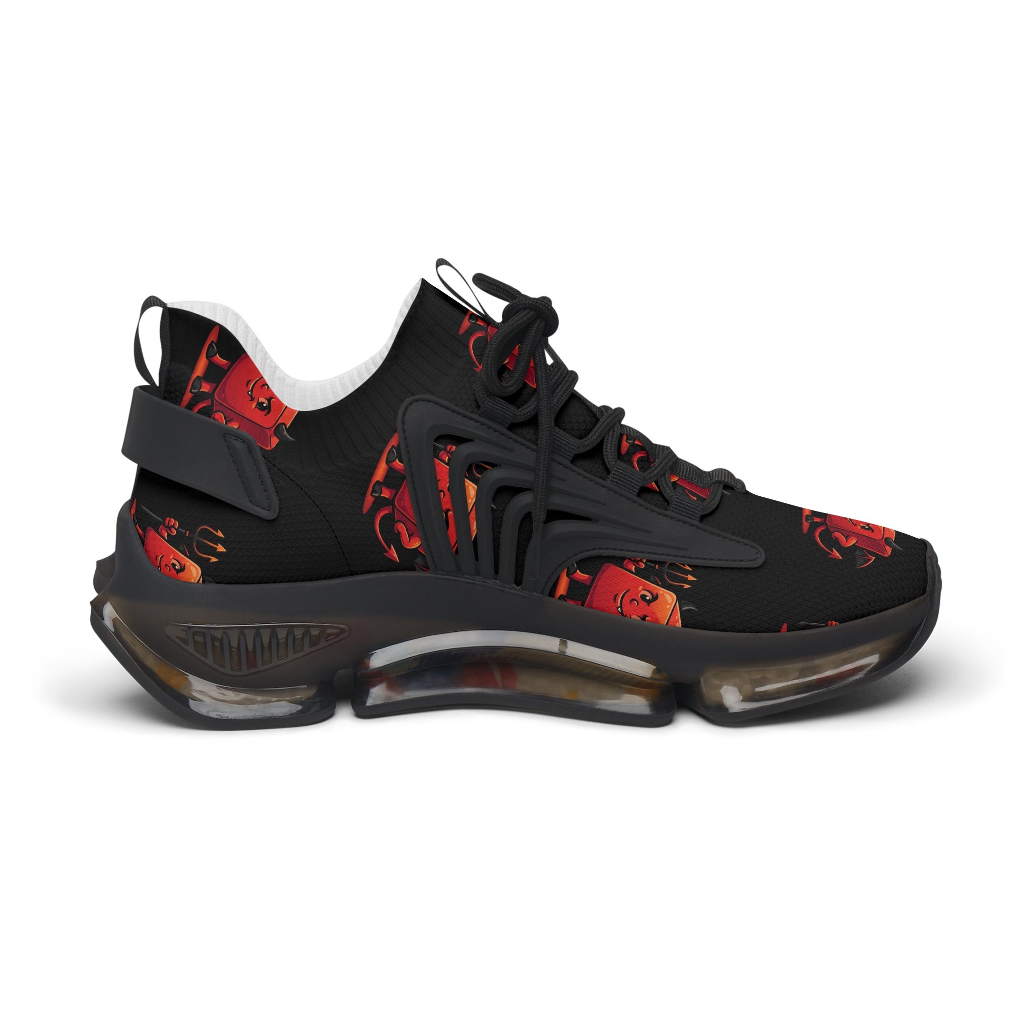 Women's Mesh Sneakers — Black Graphic Retro Cartoon Face Athletic Shoes