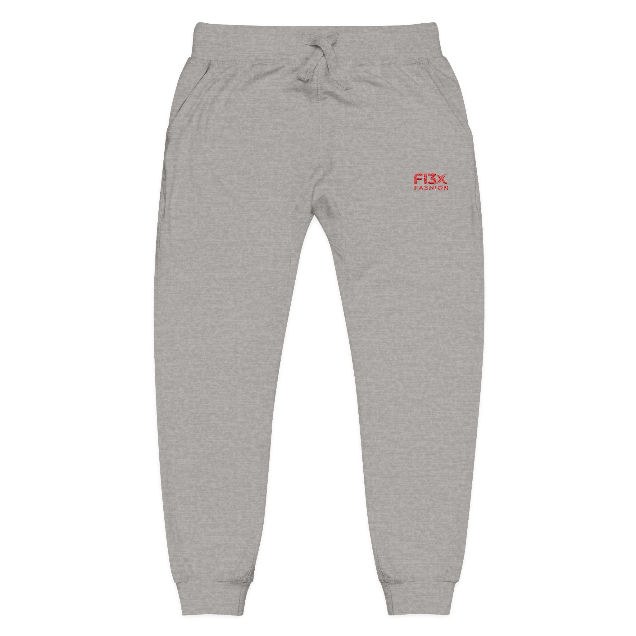 Embroidered Cozy Sweatpants — Minimal Red Logo Fleece Joggers