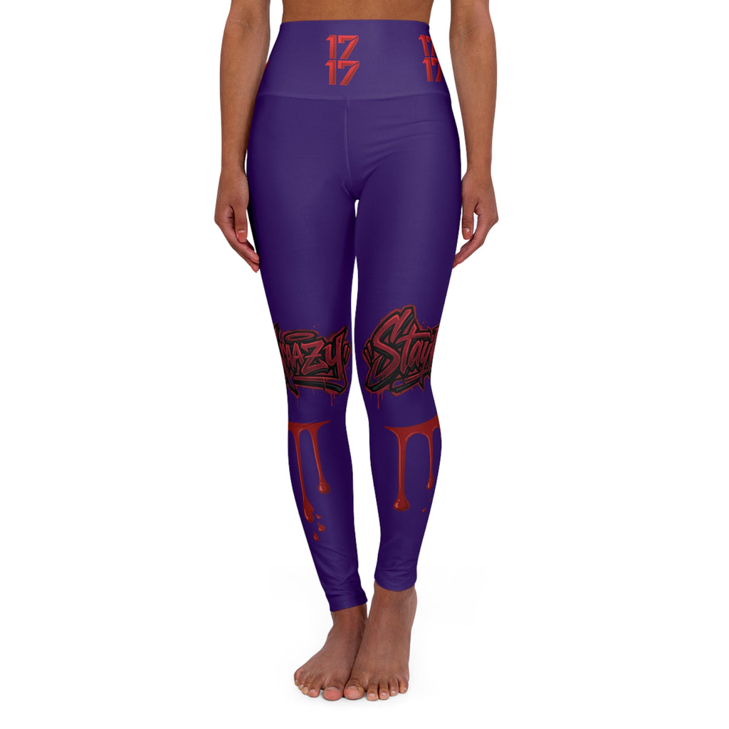 High-Waist Purple Graphic Yoga Leggings — Bold Street-Style 'Stay True' Design