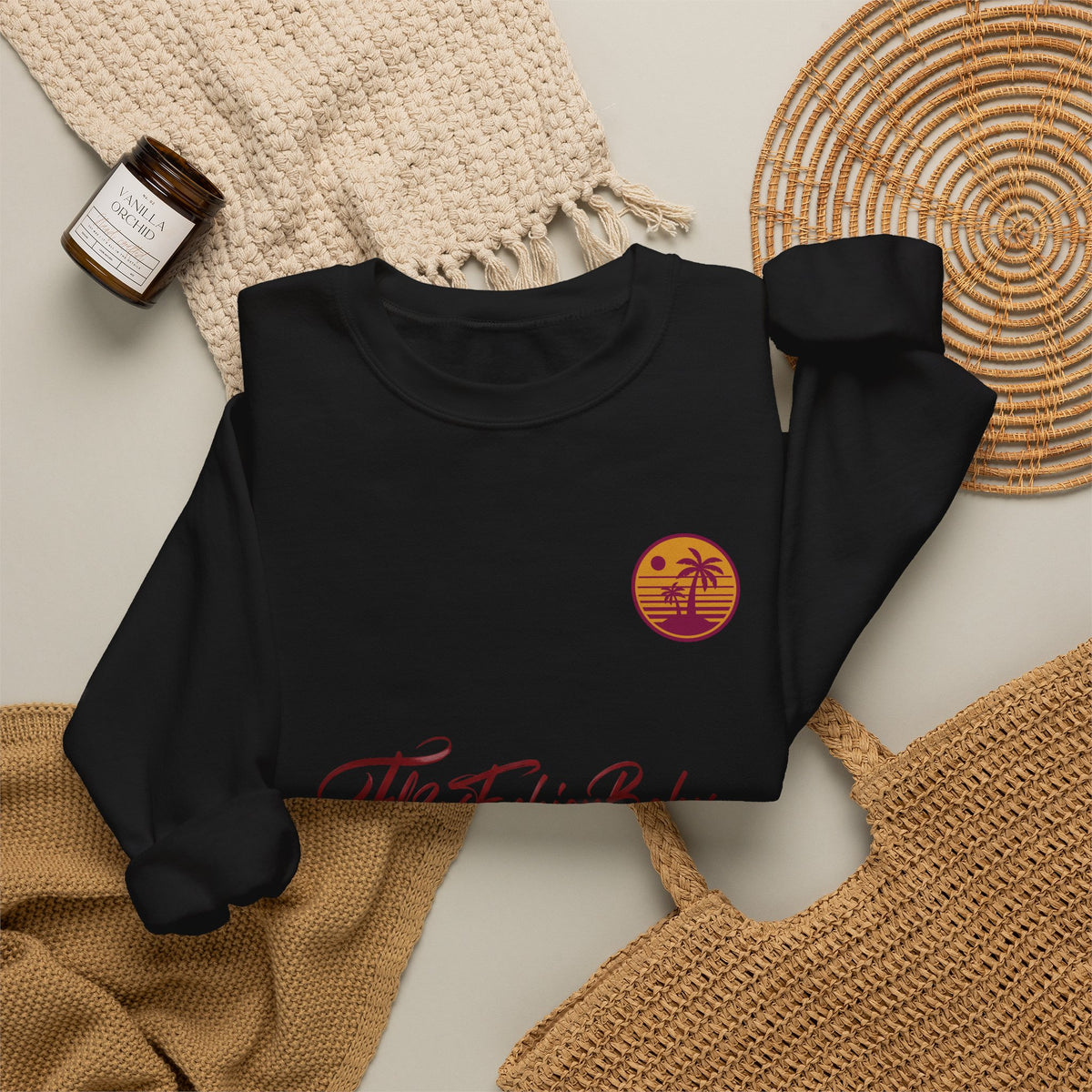 Crewneck Sweatshirt — 'FB3FashionBaby' Script with Sunset Logo
