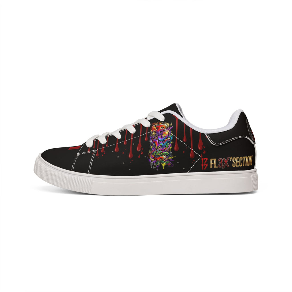 Low-Top Sneakers — Black Red Drip Graphic Leather Trainers