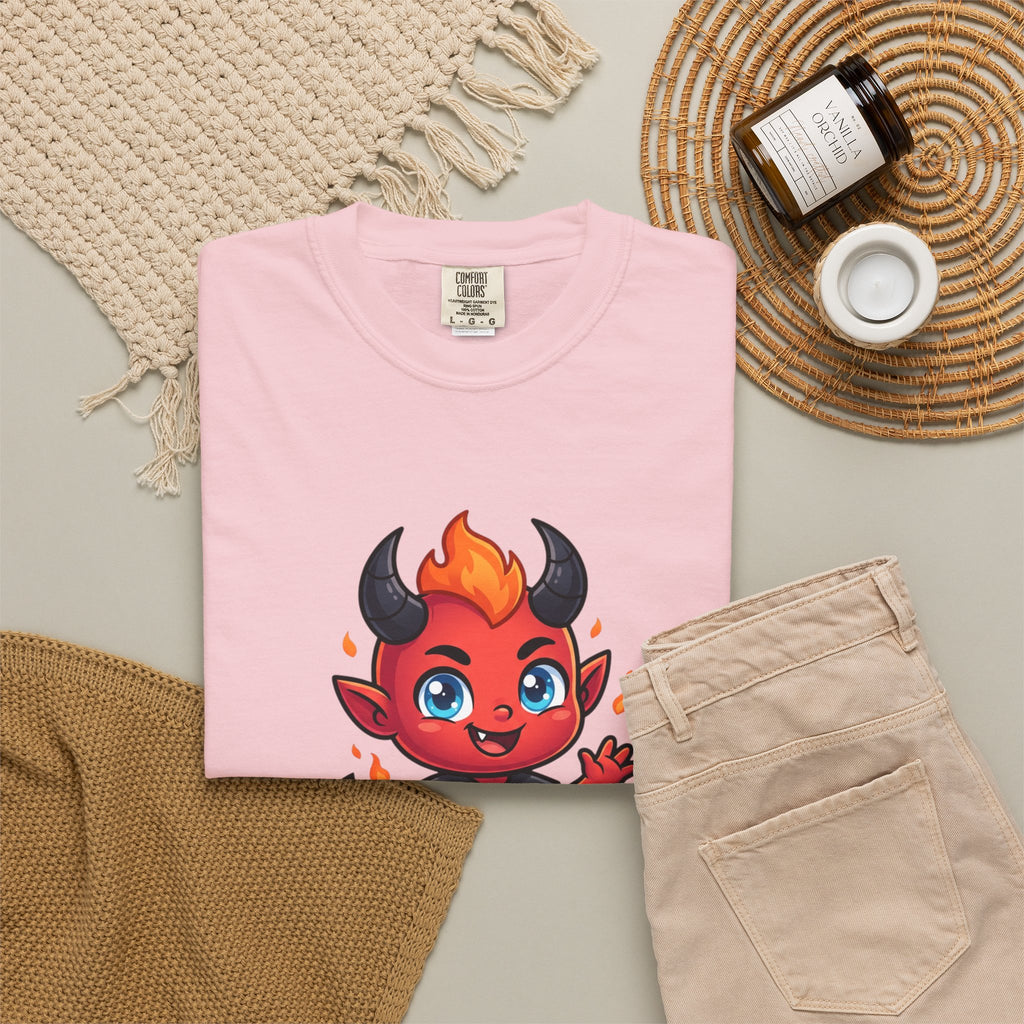 Devil Baby Graphic T-Shirt — Cute Red Demon Cartoon Tee with "FBfashionBaby" Script