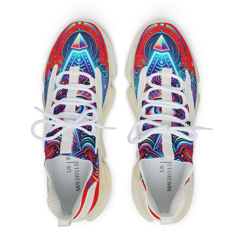 Mesh Sneakers — Bold Cosmic Geometric Print Athletic Shoes