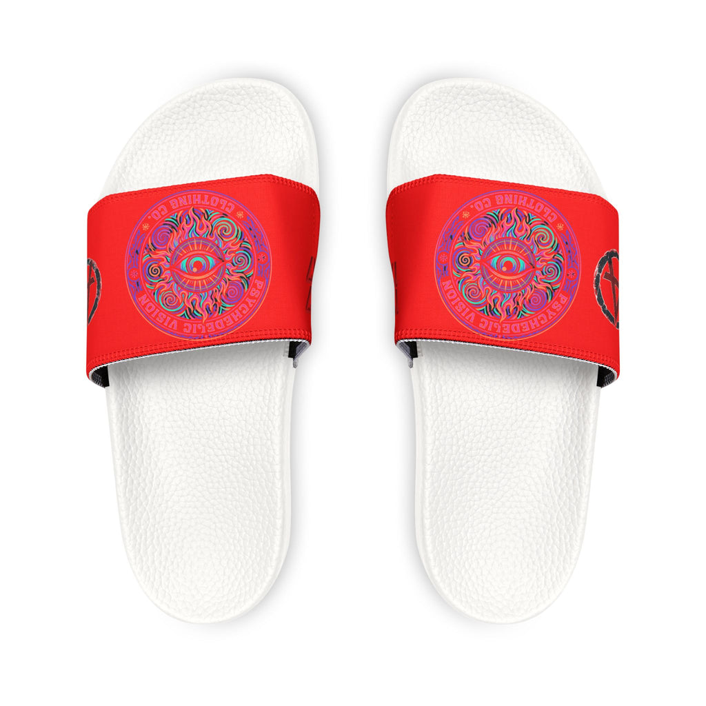 Men's Red Slide Sandals with Mystical Mandala Design
