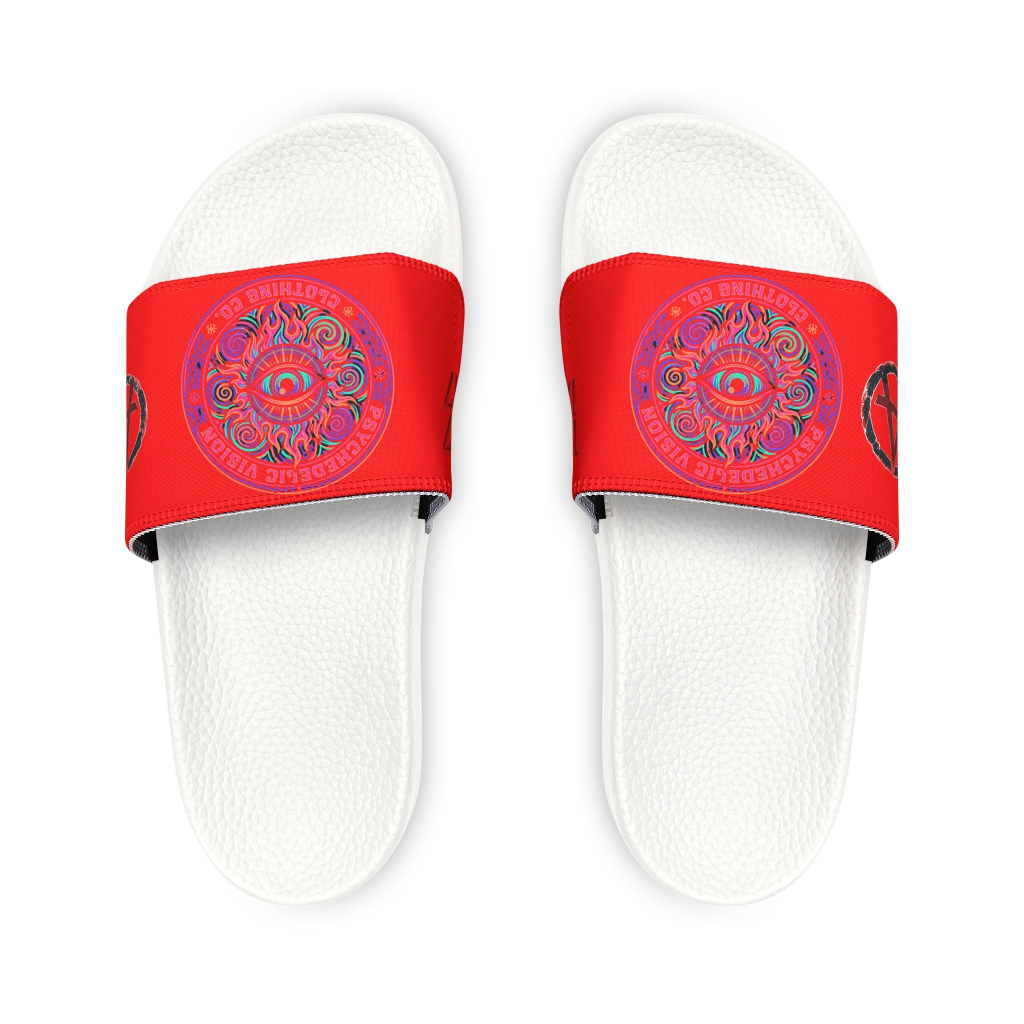 Men's Red Slide Sandals with Mystical Mandala Design