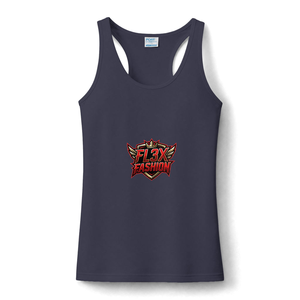 FL3X Fashion Women’s Performance Tank — Red Flame Logo Racerback Activewear