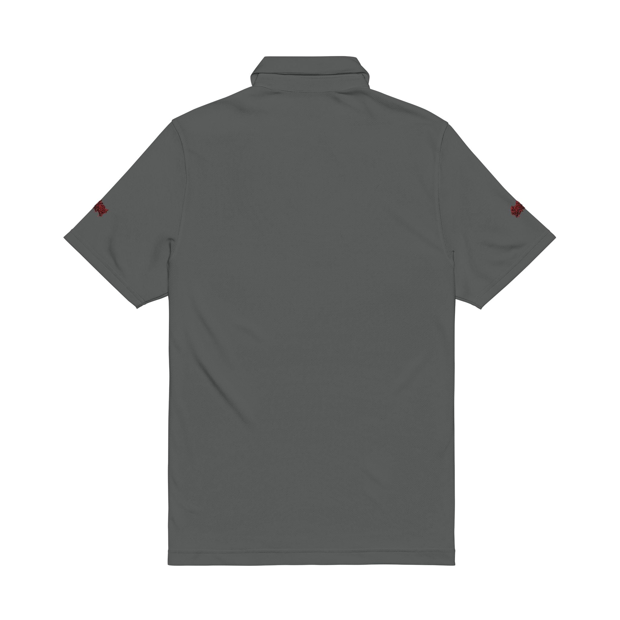 Embroidered Men’s Performance Polo — White with Red Script Logo