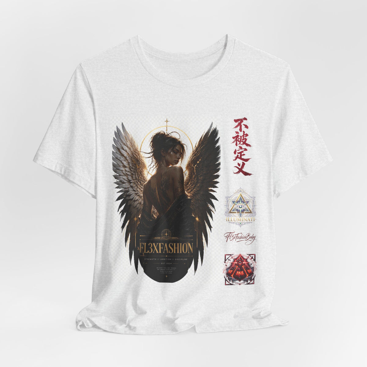 Angel Wings Graphic Tee — '不被定义' Asian-Inspired Dark Angel T-Shirt
