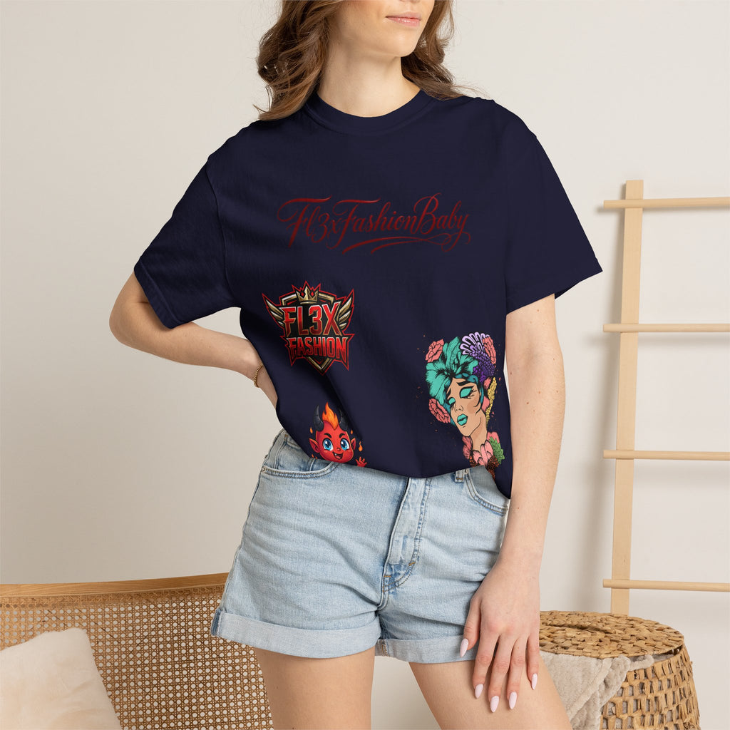 Artistic Floral Portrait T-Shirt — 'Fl3xFashionBaby' Graphic Tee