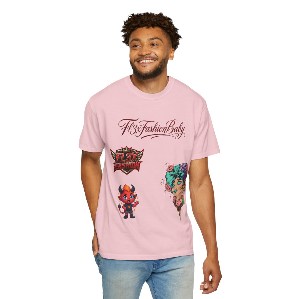 Artistic Floral Portrait T-Shirt — 'Fl3xFashionBaby' Graphic Tee