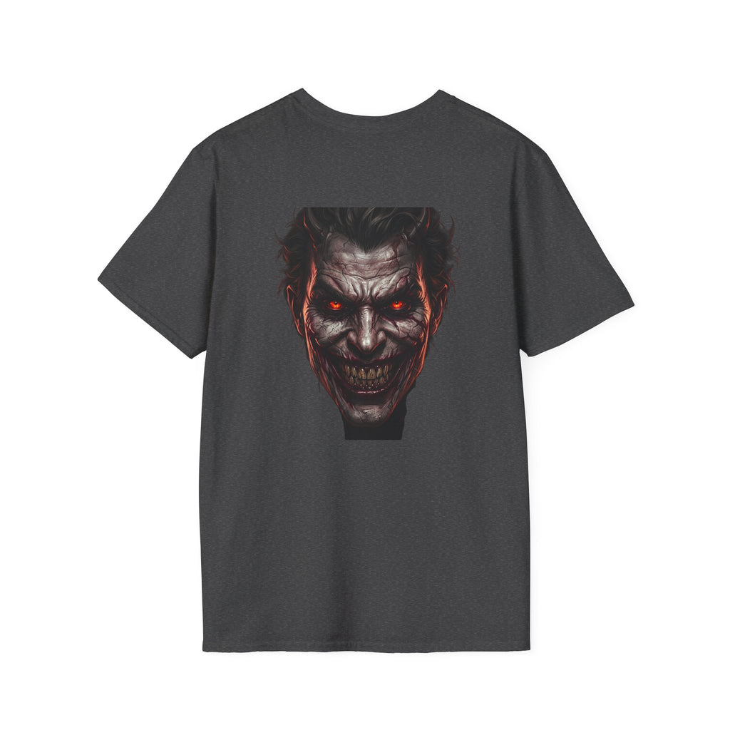Horror Joker Face T-Shirt — Red-Eyed Villain Graphic Tee