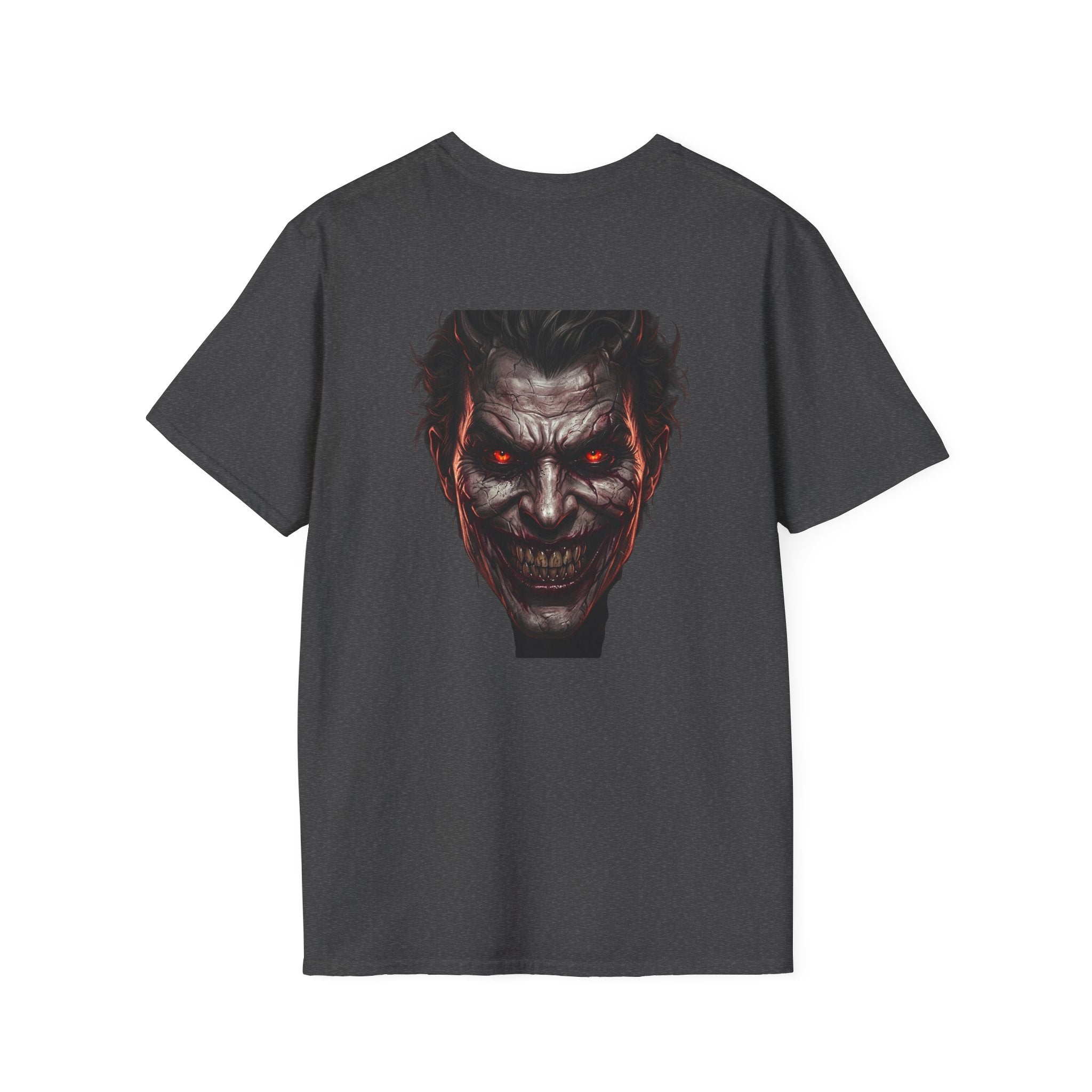 Horror Joker Face T-Shirt — Red-Eyed Villain Graphic Tee