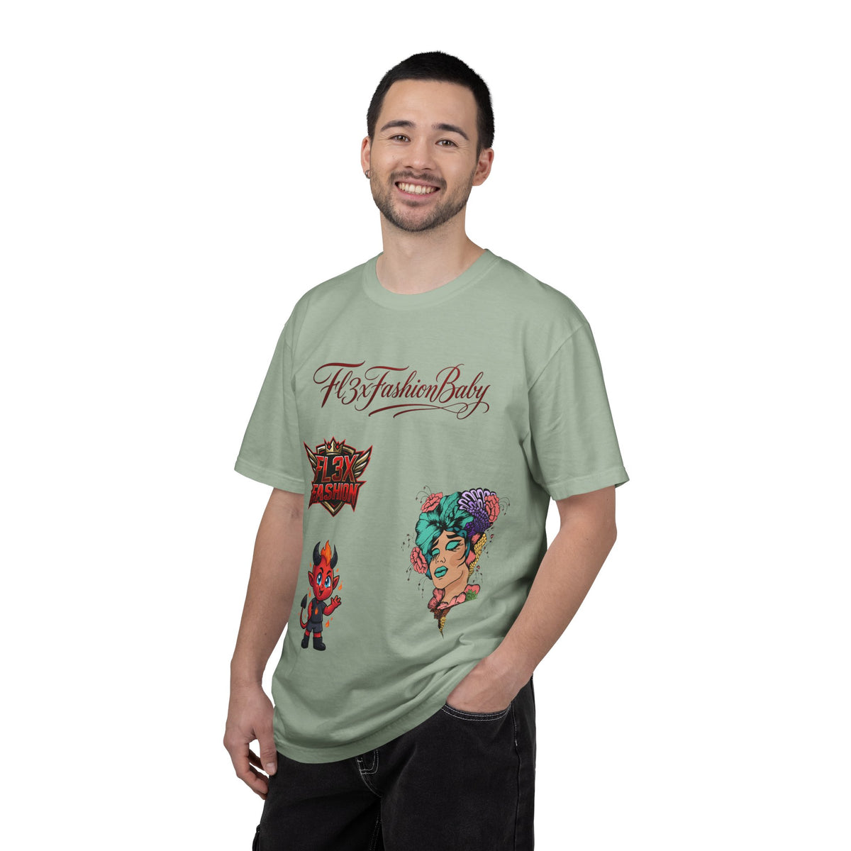 Artistic Floral Portrait T-Shirt — 'Fl3xFashionBaby' Graphic Tee
