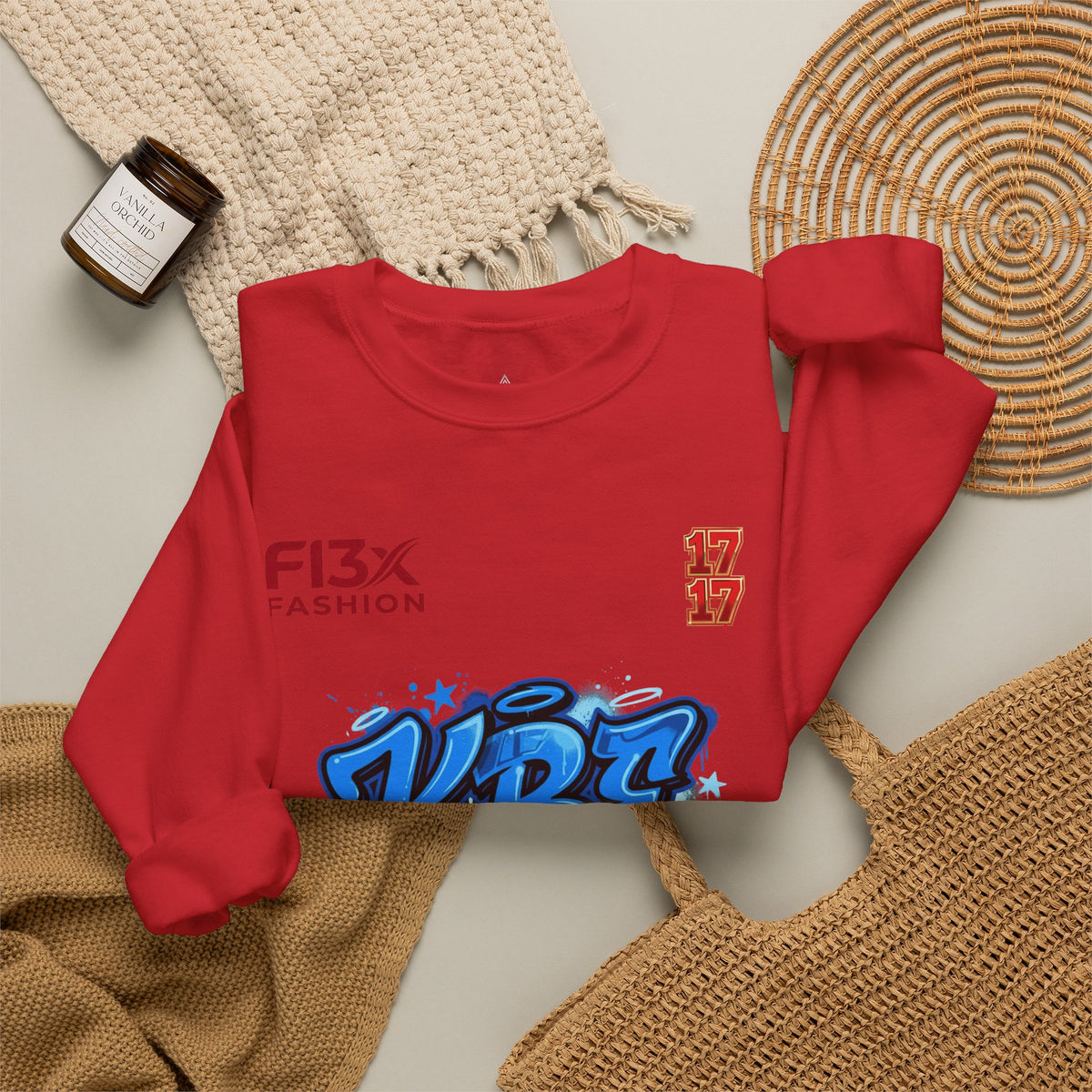 KBZ Graffiti Crewneck Sweatshirt – Streetwear Pullover with Blue Urban Tag Design