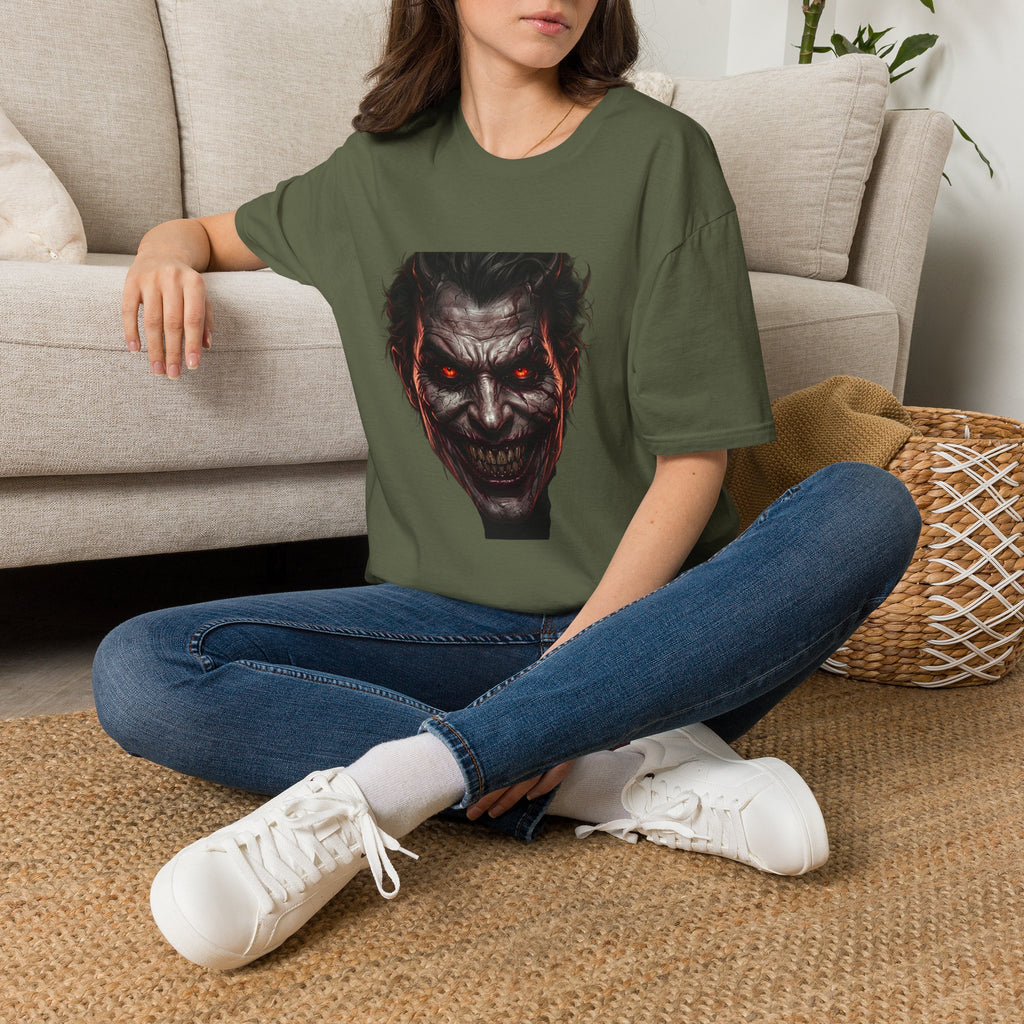 Horror Joker Face T-Shirt — Red-Eyed Villain Graphic Tee
