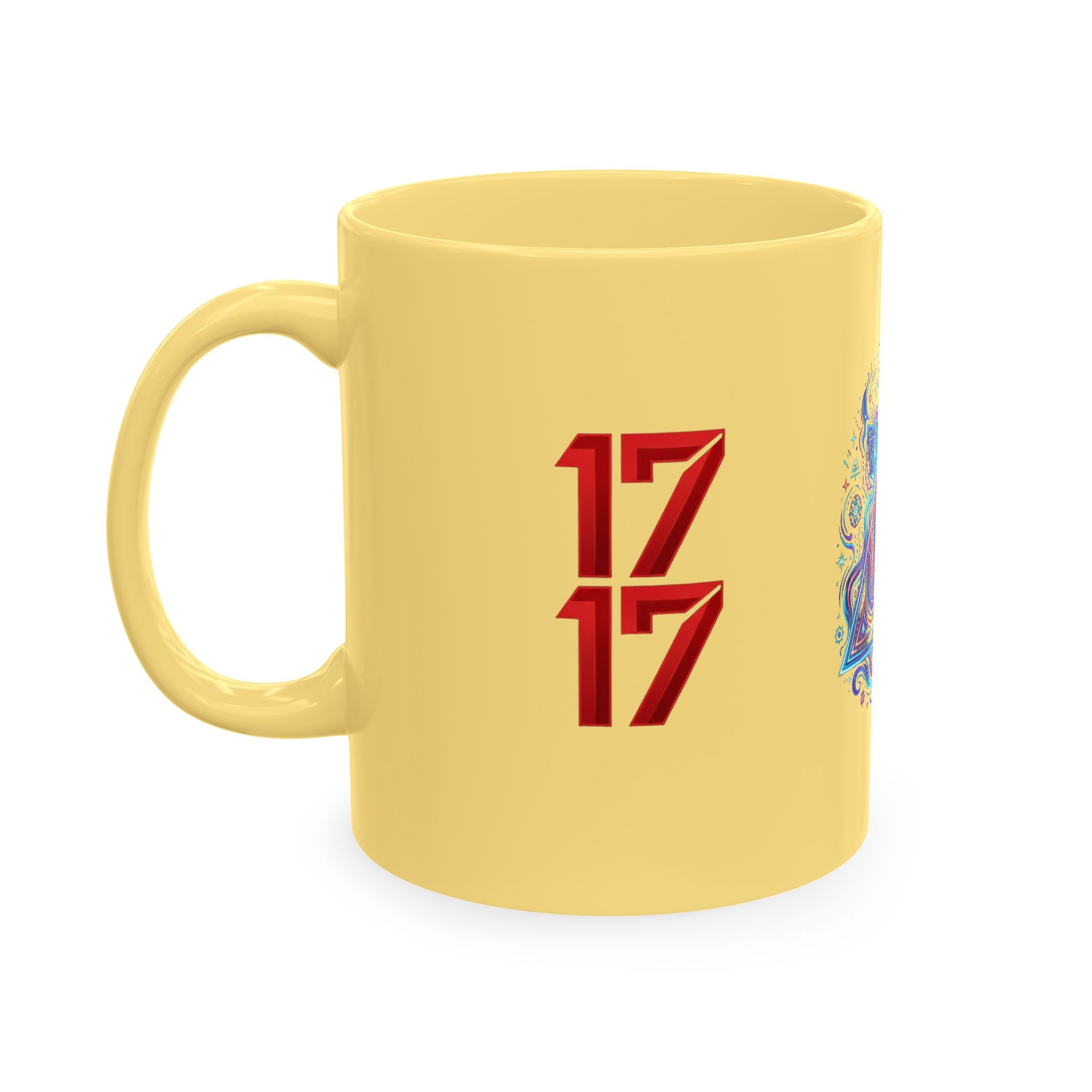 Ceramic Mug — Mystic Third Eye Pyramid Design with 7/17 Red Numerals