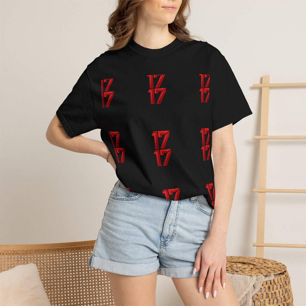 17 Pattern Graphic T-Shirt — Repeating Red Logo Tee