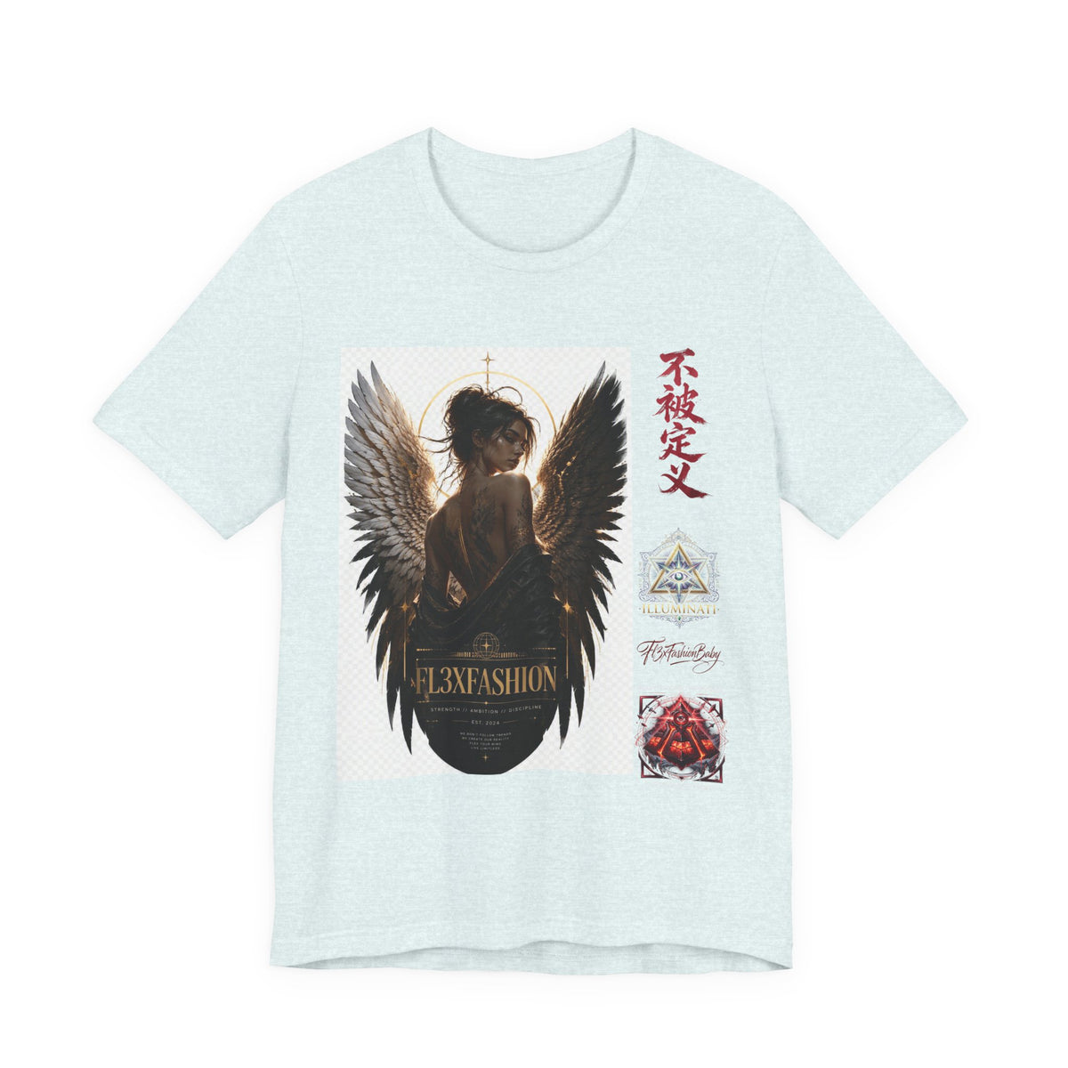 Angel Wings Graphic Tee — '不被定义' Asian-Inspired Dark Angel T-Shirt